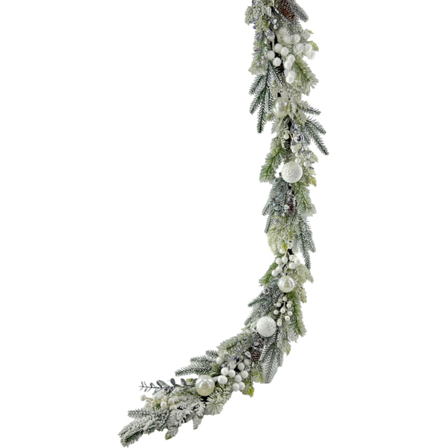 Snowy Pine Bauble Garland - White and Green - Wilko - image 1