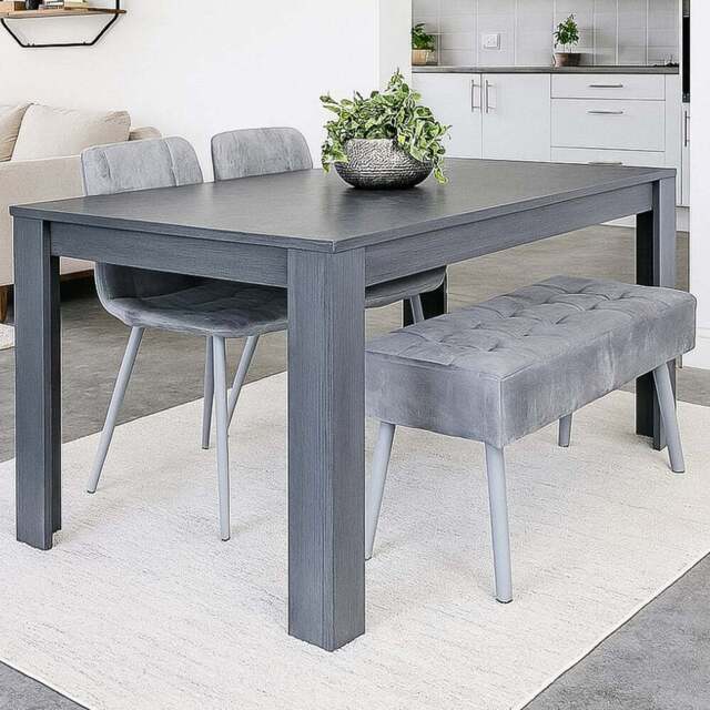Kosy Koala 4 Seater Dining Set with Bench Dark Grey and Grey Velvet - Multi - Wilko - image 1