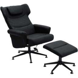 Living and Home Black Faux Leather Swivel Armchair with Footstool - Size: Single - Wilko - thumbnail 3