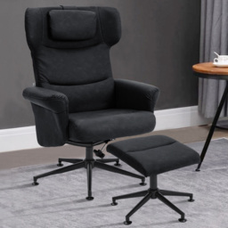 Living and Home Black Faux Leather Swivel Armchair with Footstool - Size: Single - Wilko