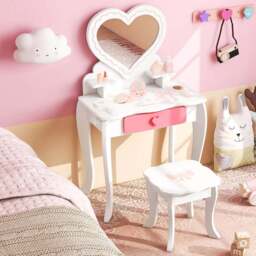 Costway White Kids Vanity Table and Stool - Size: 50 x 30 x 82cm - Wilko