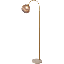 Lighting Collection Smoke Grey Glass Shade Satin Brass and Marble Floor Lamp - Size: 31 x 28 x 45cm - Satin Antique Brass, Smoke and White Marble - Wi - thumbnail 4