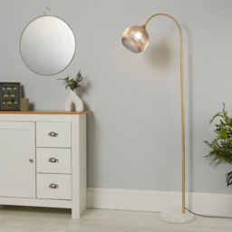 Lighting Collection Smoke Grey Glass Shade Satin Brass and Marble Floor Lamp - Size: 31 x 28 x 45cm - Satin Antique Brass, Smoke and White Marble - Wi - thumbnail 3