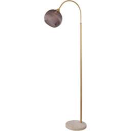 Lighting Collection Smoke Grey Glass Shade Satin Brass and Marble Floor Lamp - Size: 31 x 28 x 45cm - Satin Antique Brass, Smoke and White Marble - Wi