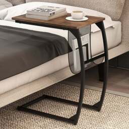 Costway Brown C-Shaped Compact Sofa Side Table with Magazine Rack - Size: 56 x 35 x 64cm - Wilko
