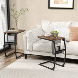 Costway Brown C-Shaped Compact Sofa Side Table with Magazine Rack - Size: 56 x 35 x 64cm - Wilko - thumbnail 6