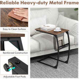 Costway Brown C-Shaped Compact Sofa Side Table with Magazine Rack - Size: 56 x 35 x 64cm - Wilko - thumbnail 7