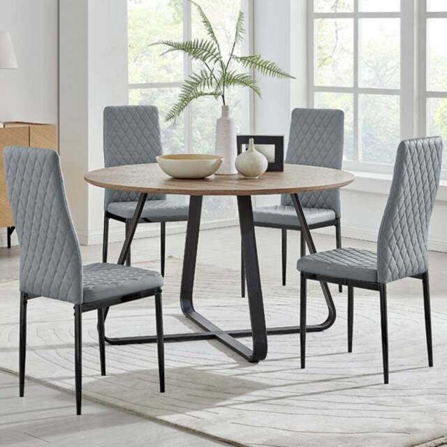 Furniturebox Fira Valera Wood Effect 4 Seater Round Dining Set Brown and Grey - Wilko - image 1