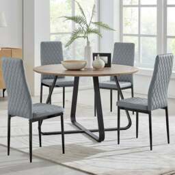 Furniturebox Fira Valera Wood Effect 4 Seater Round Dining Set Brown and Grey - Wilko - thumbnail 1