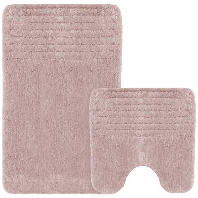 Velosso Linear Blush Bath Mat Set - Size: 50 x 80 x 1cm - Pink - Wilko - image 1