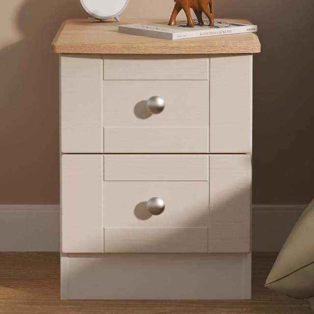 Crowndale Sussex 2 Drawer Kashmir Ash and Bardolino Oak Compact Bedside Cabinet Ready Assembled - Kashmir Ash & Bardolino Oak - Wilko - image 1