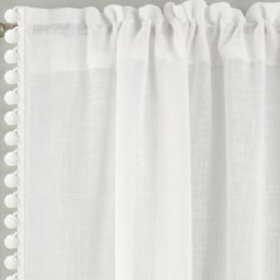 Tyrone Textiles Tahiti White Linen Look Pom Pom Trim Rod Pocket Voile Panel Curtains 140 x 183cm - Size: W 140 x D 183cm - Wilko - thumbnail 3