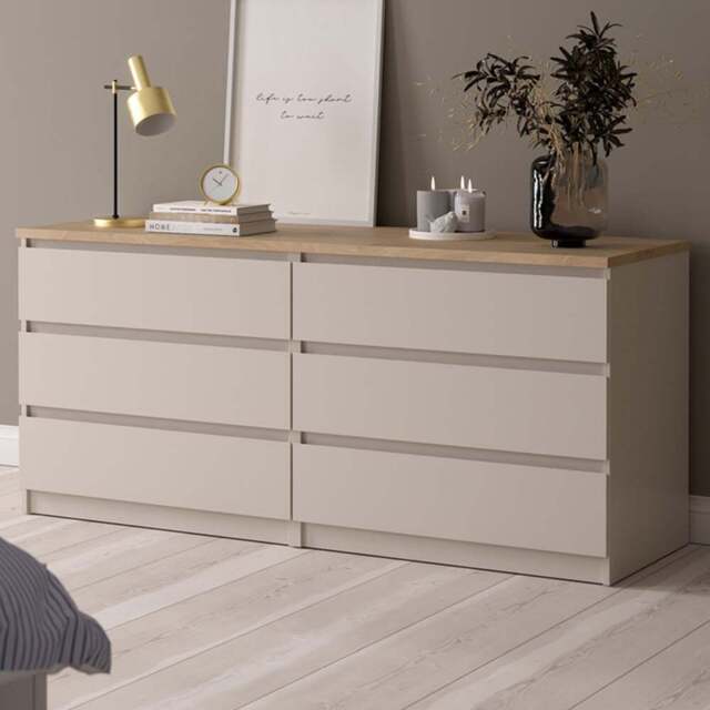 Florence Naia 6 Drawer Cashmere Jackson Hickory Wide Chest of Drawers - Brown - Furniture To Go - Wilko