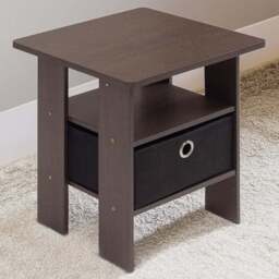 Walplus Andrey Single Drawer Single Shelf Dark Brown and Black End Table - Size: 39.37 x 44.45 x 39.37cm - Wilko - thumbnail 1