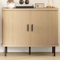 HOMCOM Slatted Tambour Sliding Door Sideboard Storage Cabinet - Size: 15 x 47 x 103cm - Yellow - Wilko