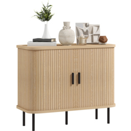 HOMCOM Slatted Tambour Sliding Door Sideboard Storage Cabinet - Size: 15 x 47 x 103cm - Yellow - Wilko - thumbnail 3