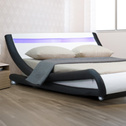 Brooklyn Italian Designer Double Size Black and White Faux Leather Bed Frame with LED - Multi - Wilko - thumbnail 3
