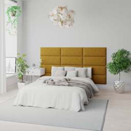 Aspire EasyMount Ochre Plush Velvet Upholstered Wall Mounted Headboard Panels 2 Pack - Yellow - Aspire Beds - Wilko - thumbnail 1