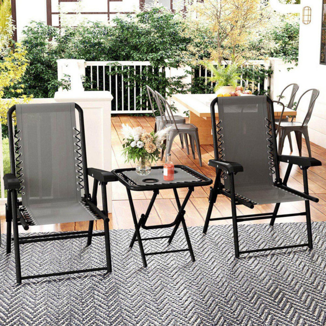 Outsunny 2 Seater Foldable Garden Bistro Set with Cup Holders Dark Grey - Wilko - image 1