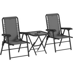 Outsunny 2 Seater Foldable Garden Bistro Set with Cup Holders Dark Grey - Wilko - thumbnail 3