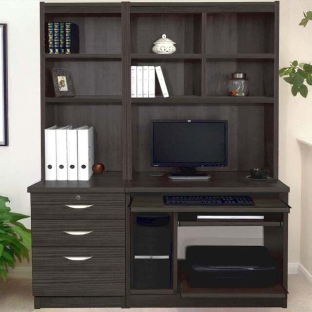 R White Cabinets 3 Drawer Black Set-17 Computer Desk with Bookcase and Printer Shelf - Size: 182.8 x 132.9 x 54cm - Wilko - image 1