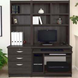 R White Cabinets 3 Drawer Black Set-17 Computer Desk with Bookcase and Printer Shelf - Size: 182.8 x 132.9 x 54cm - Wilko