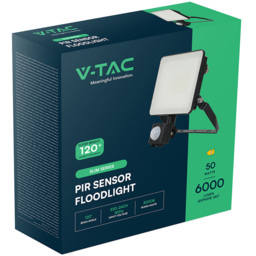 V-TAC 50W 6000 Lumens Daylight White LED Floodlight with PIR Sensor - Size: 24.19 x 21.73 x 8.83cm - Black - Wilko - thumbnail 5