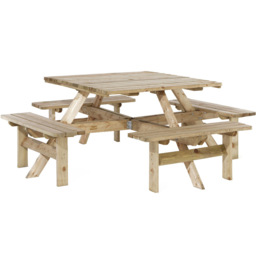 Rowlinson Natural Softwood 8 Seater Square Picnic Table - Brown - Wilko - thumbnail 3