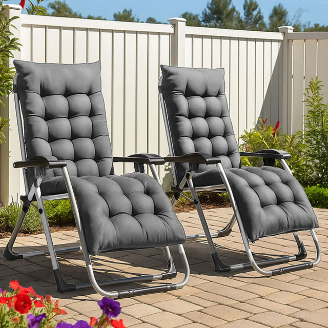 Neo Zero Gravity Dark Grey Reclining Sun Lounger with Padded Cushions Set of 2 - Size: 160 x 67.5 x 109cm - Wilko - image 1