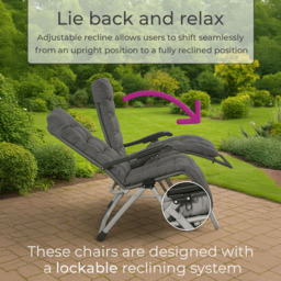 Neo Zero Gravity Dark Grey Reclining Sun Lounger with Padded Cushions Set of 2 - Size: 160 x 67.5 x 109cm - Wilko - thumbnail 4