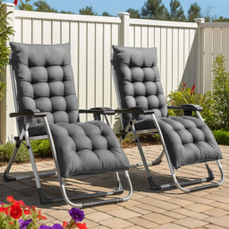 Neo Zero Gravity Dark Grey Reclining Sun Lounger with Padded Cushions Set of 2 - Size: 160 x 67.5 x 109cm - Wilko - thumbnail 1