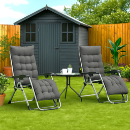 Neo Zero Gravity Dark Grey Reclining Sun Lounger with Padded Cushions Set of 2 - Size: 160 x 67.5 x 109cm - Wilko - thumbnail 7