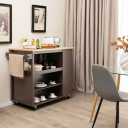 Costway Single Drawer 5 Shelf 4 Cube Brown Rubberwood Top Mobile Serving Trolley Cart - Size: 116.5 x 60 x 98.5cm - Wilko - thumbnail 5