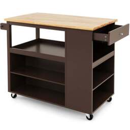 Costway Single Drawer 5 Shelf 4 Cube Brown Rubberwood Top Mobile Serving Trolley Cart - Size: 116.5 x 60 x 98.5cm - Wilko - thumbnail 4
