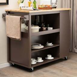 Costway Single Drawer 5 Shelf 4 Cube Brown Rubberwood Top Mobile Serving Trolley Cart - Size: 116.5 x 60 x 98.5cm - Wilko - thumbnail 3