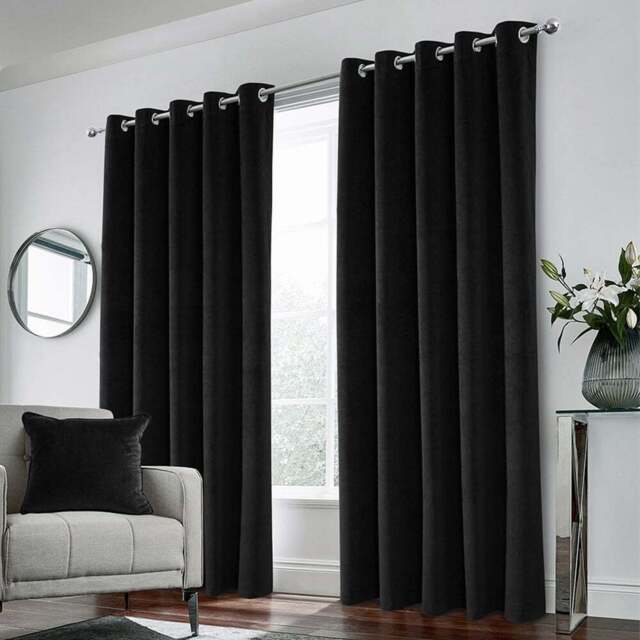 Enhanced Living Hampton Black Velvet Blackout Thermal Eyelet Curtains 117 x 183cm - Wilko - image 1