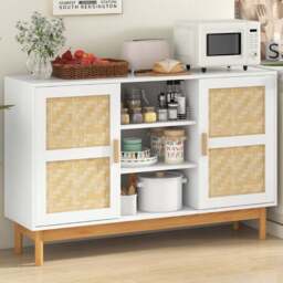 Costway 2 Door 3 Shelf White Sideboard - Size: 132 x 48 x 22cm - Wilko