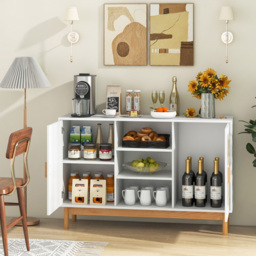 Costway 2 Door 3 Shelf White Sideboard - Size: 132 x 48 x 22cm - Wilko - thumbnail 4