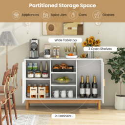 Costway 2 Door 3 Shelf White Sideboard - Size: 132 x 48 x 22cm - Wilko - thumbnail 7