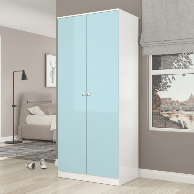 Seconique Denver 2 Door White and Blue Gloss Wardrobe - Size: 175 x 75 x 48cm - White/Blue Gloss - Wilko - image 1