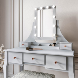 CARME Home Arianna 5 Drawer Grey Hollywood Mirror Light Deluxe Dressing Table - Size: 46 x 88.5 x 45.5cm - Wilko - thumbnail 4