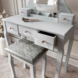CARME Home Arianna 5 Drawer Grey Hollywood Mirror Light Deluxe Dressing Table - Size: 46 x 88.5 x 45.5cm - Wilko - thumbnail 5
