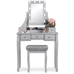CARME Home Arianna 5 Drawer Grey Hollywood Mirror Light Deluxe Dressing Table - Size: 46 x 88.5 x 45.5cm - Wilko - thumbnail 3