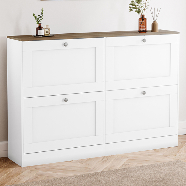 Vida Designs 4 Drawer White and Oak Effect Shoe Cabinet - Size: 80 x 105 x 23.5cm - White & Oak - Wilko - image 1