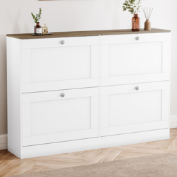 Vida Designs 4 Drawer White and Oak Effect Shoe Cabinet - Size: 80 x 105 x 23.5cm - White & Oak - Wilko - thumbnail 1