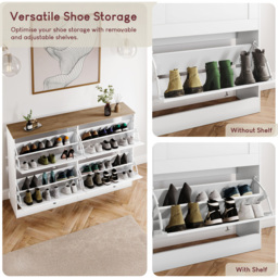 Vida Designs 4 Drawer White and Oak Effect Shoe Cabinet - Size: 80 x 105 x 23.5cm - White & Oak - Wilko - thumbnail 7