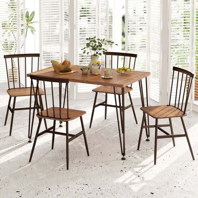 Costway 4 Seater Dining Set with Swivel Feet Walnut - Brown - Wilko - image 1
