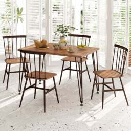 Costway 4 Seater Dining Set with Swivel Feet Walnut - Brown - Wilko