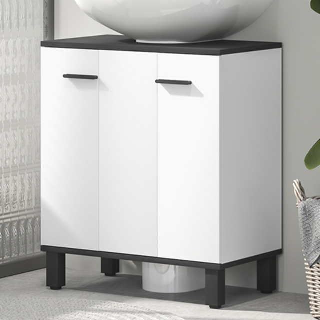 HOMCOM High Gloss White Under sink Bathroom Cabinet with Adjustable Shelf - Size: 70.0 cm x 34.0 cm x 60.0 cmcm - Clear - Wilko - image 1
