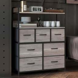 HOMCOM 7 Drawer 2 Shelf Grey Wood Effect Chest of Drawers - Brown - Wilko
